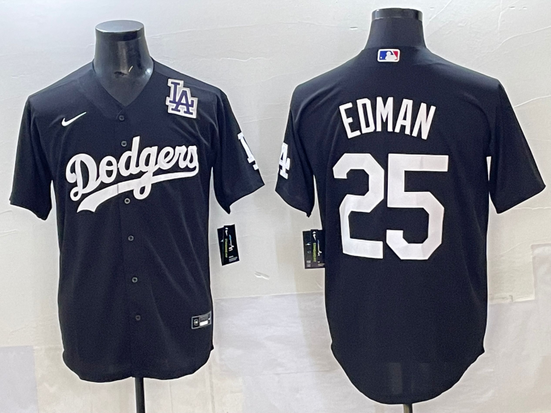 Men Los Angeles Dodgers 25 Edman black Nike MLB jersey style 6